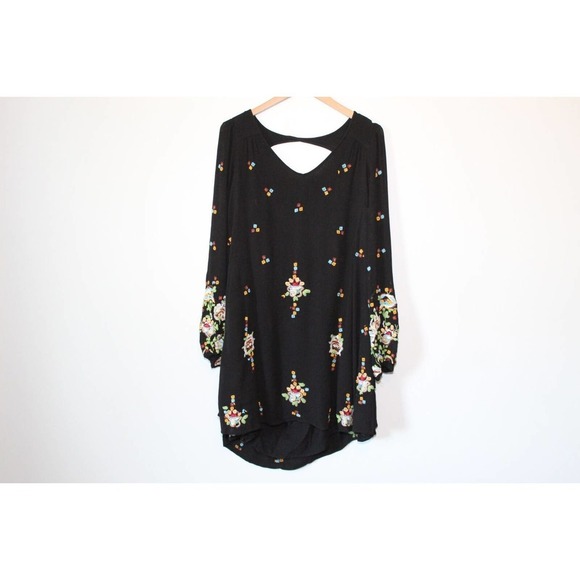 Free People Oxford Black Embroidered Swing Dress Gauzy Cutout Size Small H14117 - Picture 2 of 12